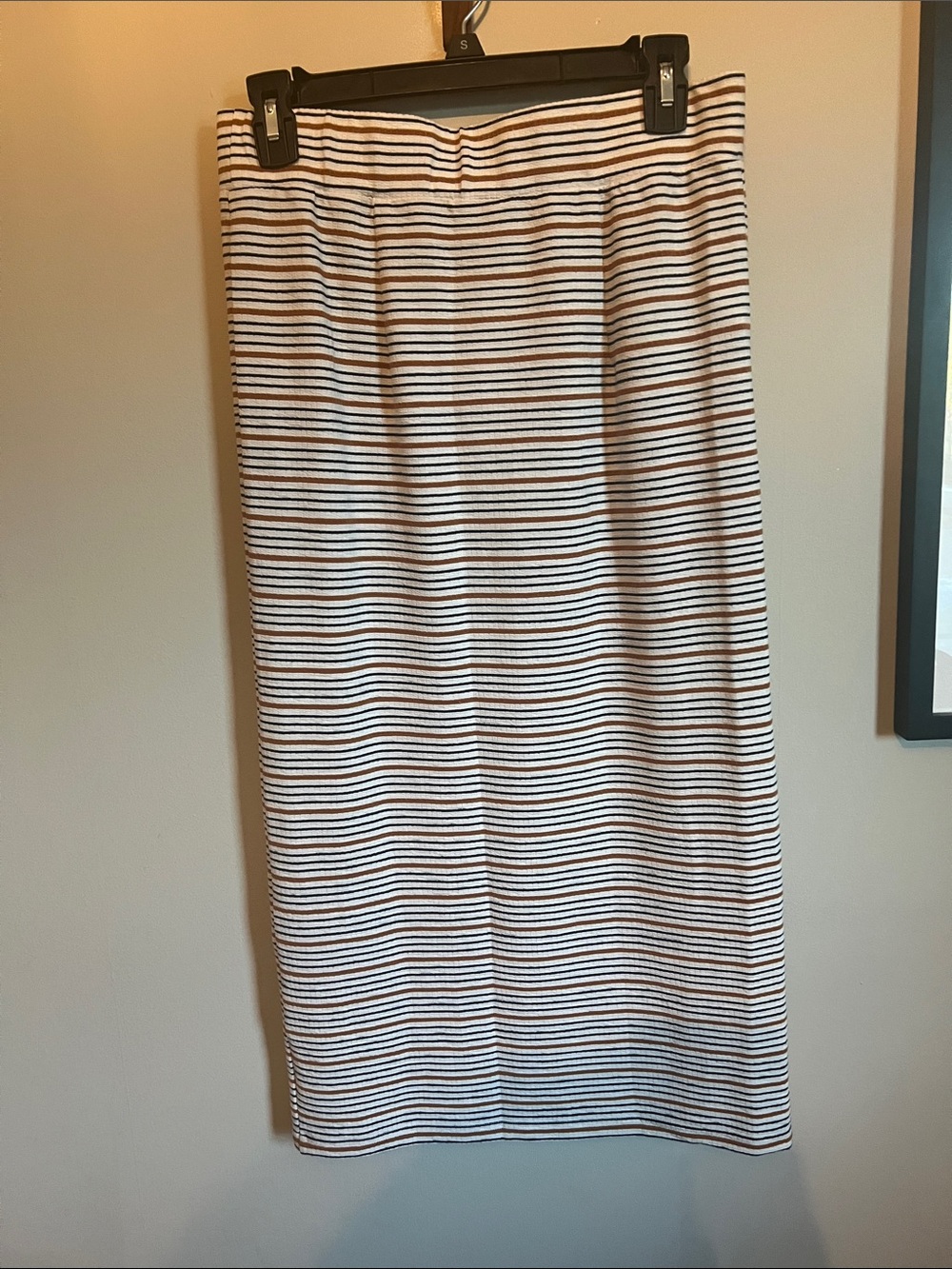LOFT Brown and White Striped Midi Pencil Skirt